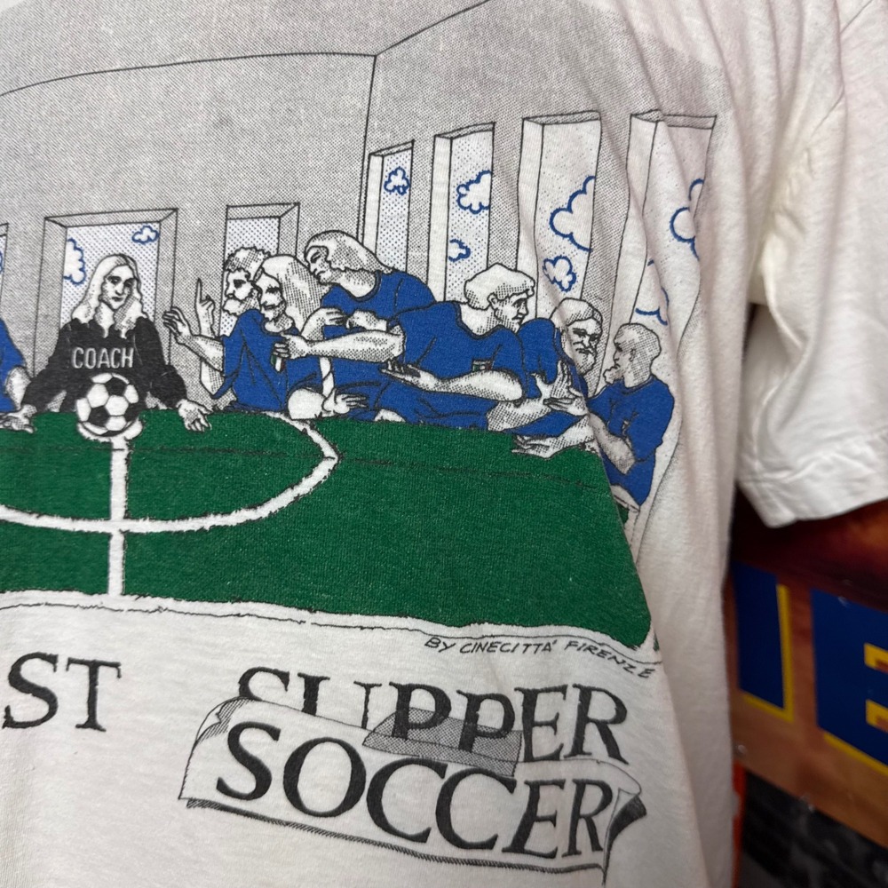 Vintage 80s The Last Supper Italy Soccer Futbol World Cup T-Shirt Sz Large - Picture 3 of 6